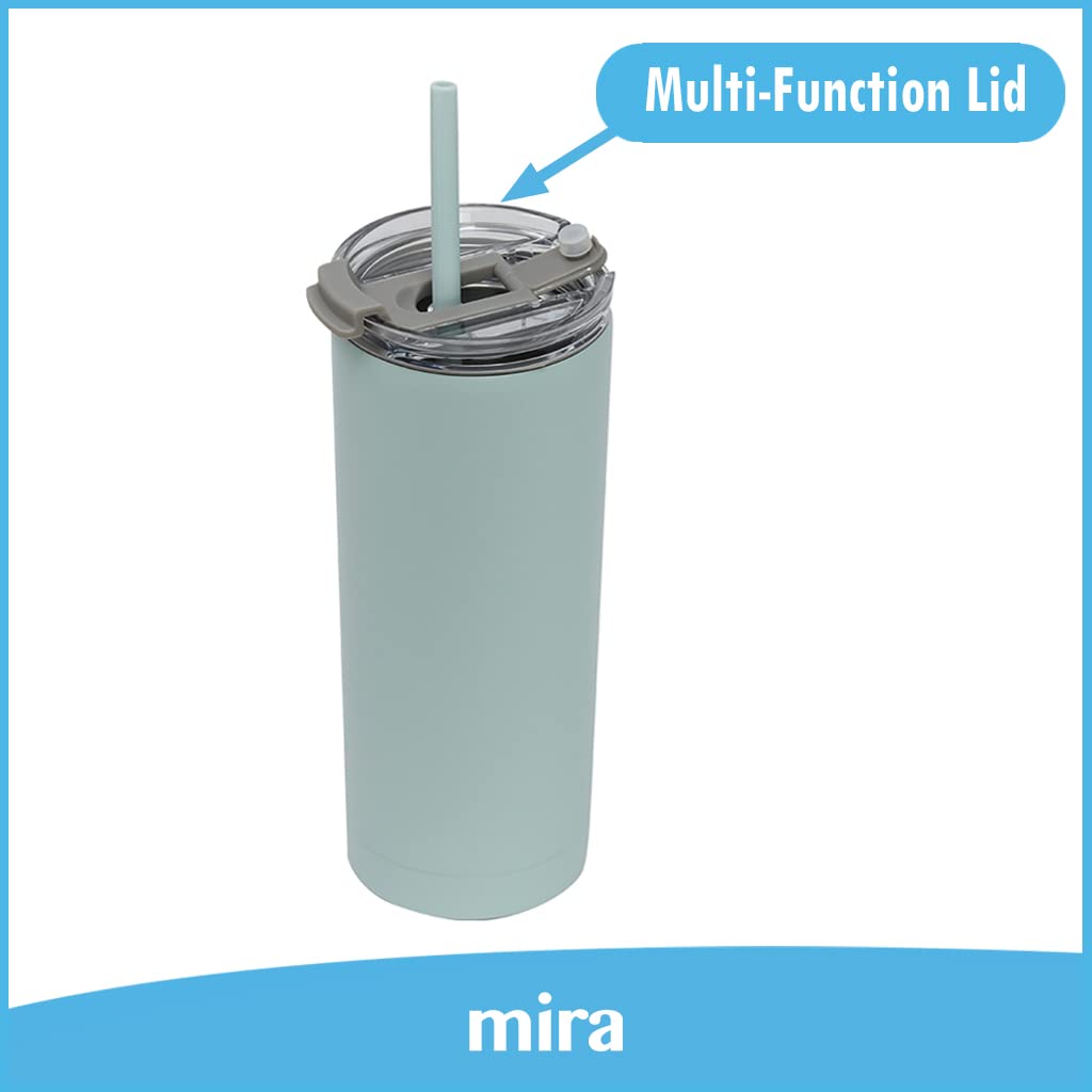 MIRA 20 oz Stainless Steel Vacuum Insulated Tumbler with Multi-Use Flip Lid & Straw - Travel Tumbler Cup for Hot or Cold Drinks - Pearl Blue
