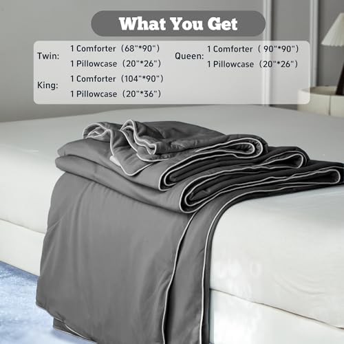 DOWNCOOL Queen Size Cooling Comforter with Gel Pillowcases, Dark Grey, 90x90"