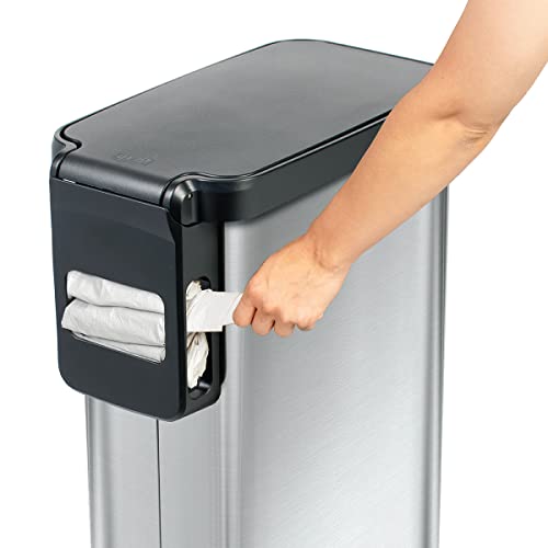 Stainless Steel Slim Trash Can with Clorox Odor Protection - 45L Kitchen Waste Bin with Soft Close Lid & Step Pedal