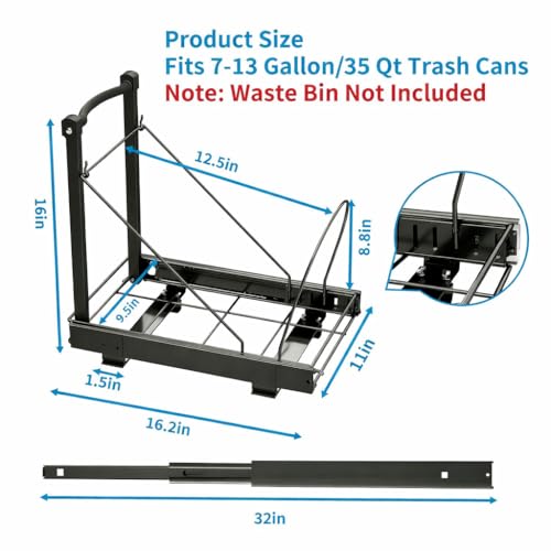 Pull Out Trash Can Organizer for Cabinets - Soft Close, Adjustable Fit