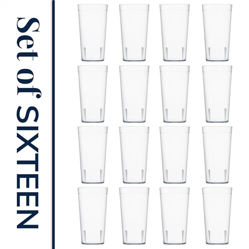 US Acrylic Cafe Plastic Reusable Tumblers (Set of 16) 20-ounce Water Cups Assorted Colors | Restaurant Style Drinking Glasses Value Set, Stackable, BPA-free, Made in the USA | Top-rack Dishwasher Safe