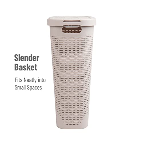 Slim Laundry Hamper Set of 2 with Lid - Ivory, 40L Capacity, Space-Saving Tapered Design
