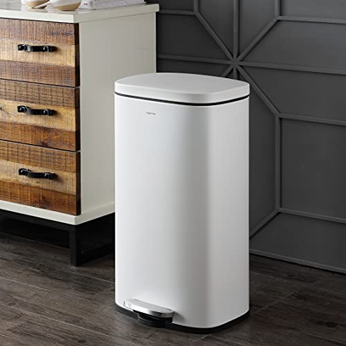 White 8 Gal Step Trash Can with Soft Close Lid - Cotton Finish