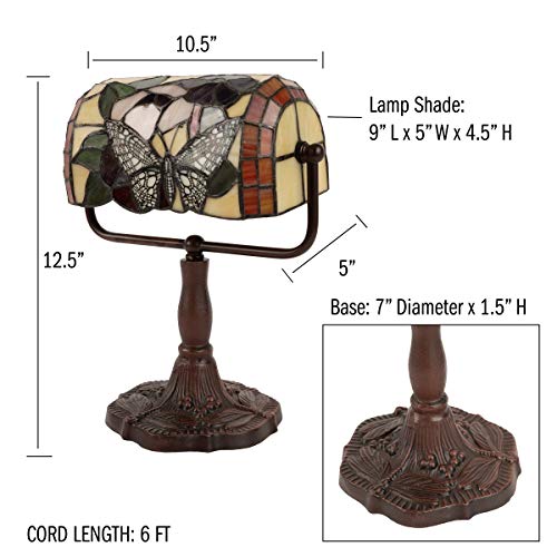 Multicolor Tiffany Style Bankers Desk Lamp with Stained Glass Butterfly Shade