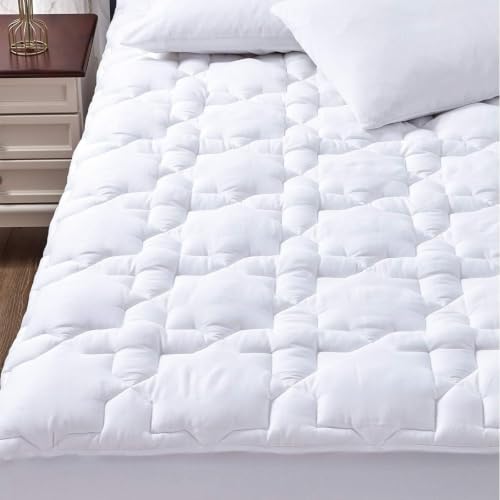 CozyLux White Queen Mattress Pad with Cotton Top & 450 GSM Down Alternative
