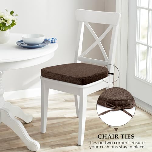 Dining Chair Cushions Set of 6 Brown 16x16x2 Inch Non-Slip Tied Comfort Pads