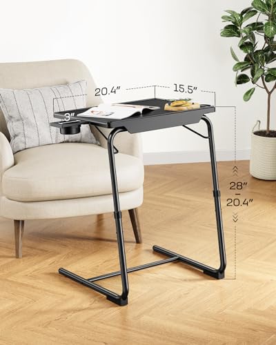 Set of 2 TV Tray Tables - Adjustable Height & Tilt, Folding, Black