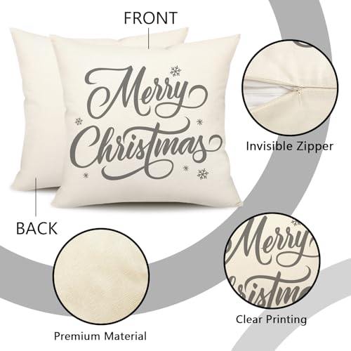 4PACK Gray 18x18 Pillow Covers Set of 4 – Farmhouse Snowflake Hello Winter Christmas Decor