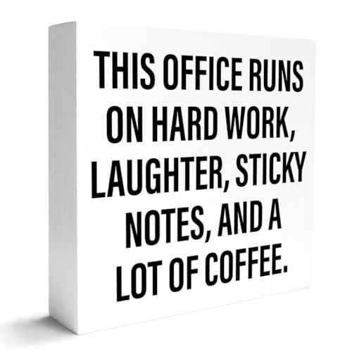 Funny Office Decor Wooden Box Sign, Home Office Desk Decoration for Work Women Men, Runs on Hard Work, Humor Quotes Office Gifts for Women Men Boss Coworker