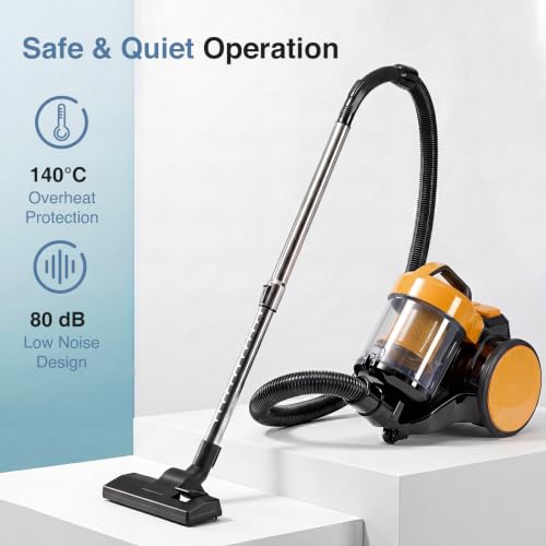 Canister Vacuum Cleaner 850W 16Kpa Bagless with HEPA Filter, 13.15x9.45x11.73 Inches - Yellow
