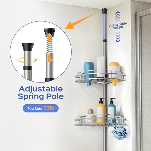 HAMITOR Silver Gray 4-Tier Corner Shower Caddy Tension Pole Organizer