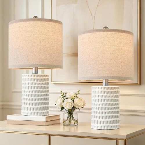 PORTRES White 18.25-inch Modern Ceramic Table Lamps Set of 2 for Bedroom & Living Room