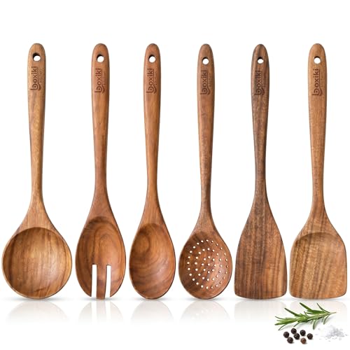 Luxury Teak Wood Utensil Set - 6-Piece Kitchen Cooking Tools Including Spatula & Spoons