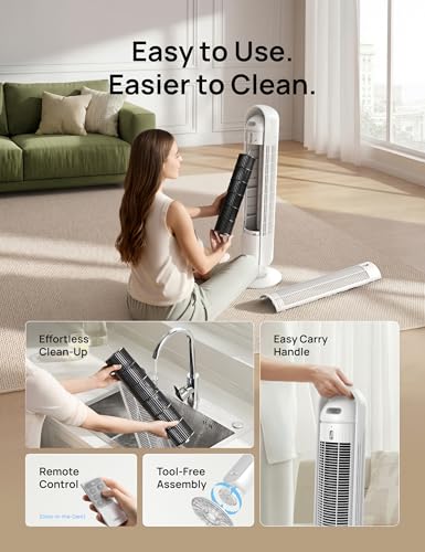 DREO White 36-Inch Tower Fan for Bedroom, 8 Speed, Ultra Quiet, 28 ft/s