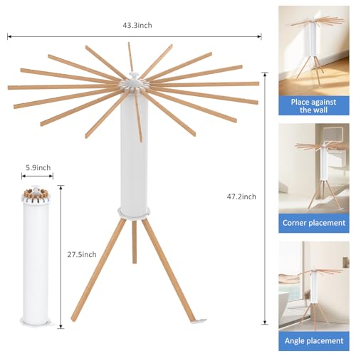 Foldable Clothes Rack with Wooden Poles - Collapsible Garment Stand, Portable & Space Saving