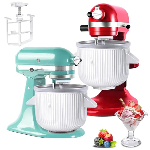 Akiosk 2 Qt Ice Cream Maker Attachment for KitchenAid Stand Mixer - Compatible with 4.5/5QT & 6QT Models, Yogurt & Sorbet