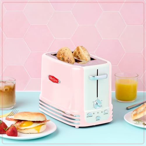 Retro Pink Wide 2-Slice Toaster with Crumb Tray & Cord Storage - Nostalgia