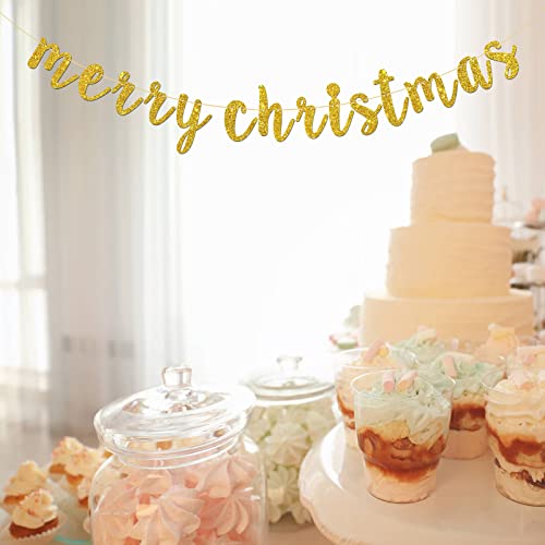 Gold Glitter Christmas Banner Winter Holiday Party Decor, Reusable Garland