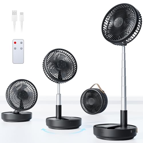 Primelove Black Portable Oscillating Travel Fan with 10400mAh Battery & Remote