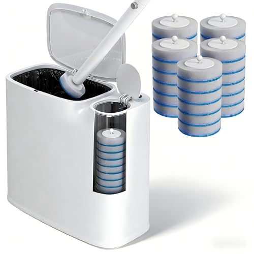 Small Bathroom Trash Can with Toilet Brush Set & 36 Disposable Refills - Space-Saving Dual-Function