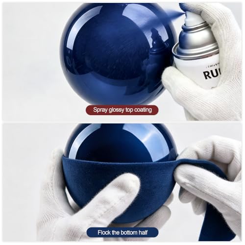 DN Deconation Blue 9-Piece Glass Christmas Ornament Set with Velvet Flock, Vintage Bronze Caps