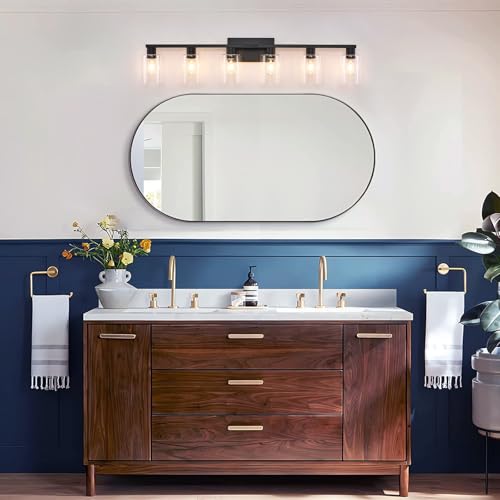 SOPEAS Black 6-Light Bathroom Vanity Light Fixture with Clear Glass Shades - Modern Wall Sconce