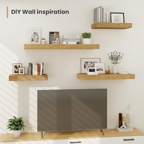 Deep Floating Wall Shelves Set of 2 - 36 x 12 Inches Oak Finish