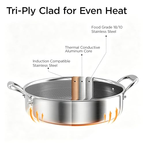 COOKER KING 5 Qt Stainless Steel Hybrid Sauté Pan with Lid, Nonstick Braiser & Chicken Fryer