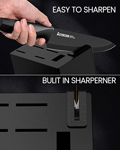 15-Piece Kitchen Knife Block Set with Sharpener - German Stainless Steel, Black