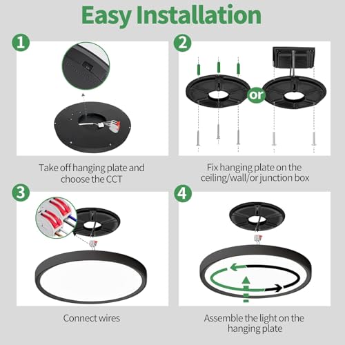 Black 12-Pack LED Flush Mount Ceiling Light - 24W, 2520LM, 3CCT, Slim & Waterproof