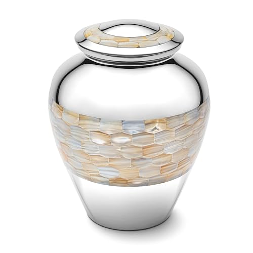 Silver Mother of Pearl Cremation Urn for Adult Ashes Large 9 Inch - Handcrafted Memorial Urn with Variations