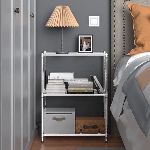 3-Tier Wire Storage Shelving Unit - Heavy Duty Steel Organizer, Chrome, 11.8"D x 17.7"W x 26.4"H