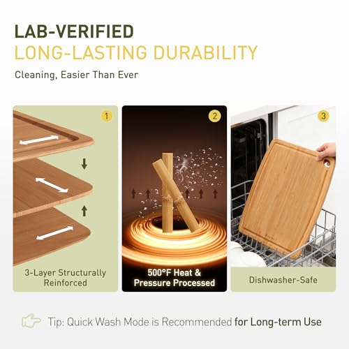 Carbonized Bamboo Cutting Board 15x11.4 Inches with Non-Slip Feet - Heat-Resistant Kitchen Chopping & Charcuterie Board