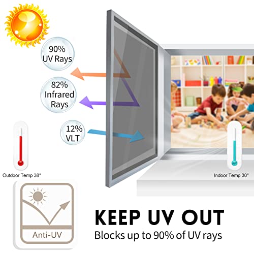 Black-Silver Window Privacy Film 35.4In X 16.4Ft Static Cling Tint Daytime Privacy