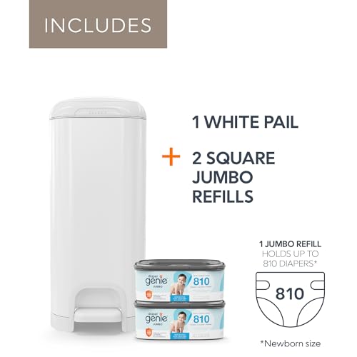 Diaper Genie Select Pail Gift Set Lily White - Stainless Steel Diaper Disposal with 2 Jumbo Refills