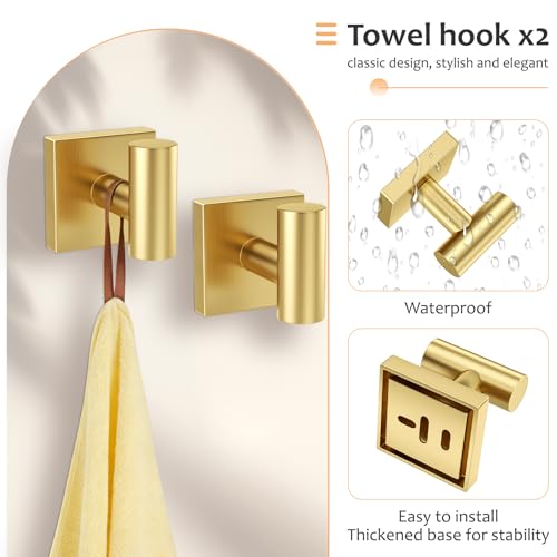 Brushed Gold Bathroom Hardware Set - 5 Pieces Stainless Steel Towel Racks & Accessories