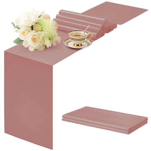 Q&J Fabric Co. Rose Gold Satin Table Runners 2-Pack, 12x108 Inches for Weddings & Events