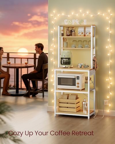 VASAGLE Coffee Bar & Kitchen Storage Rack with Power Outlet, 23.6" Golden Oak & White