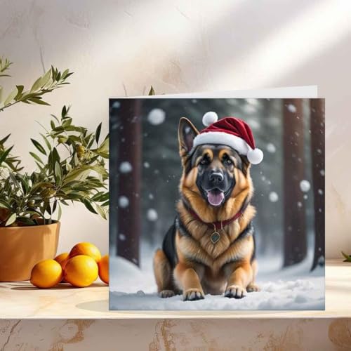 German Shepherd Christmas Card - Festive Holiday Greeting Card 145x145mm