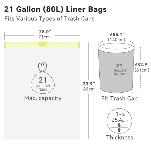 Ninestars Extra Strong 21 Gallon Drawstring Trash Bags - 90 Count