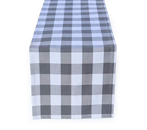 Grey & White Buffalo Check 14x48 Inch Table Runner - 100% Cotton, Home·FSN