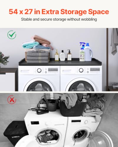 Black Countertop for Washer Dryer with Splicing Panels - 54x27in Water-Resistant Laundry Topper