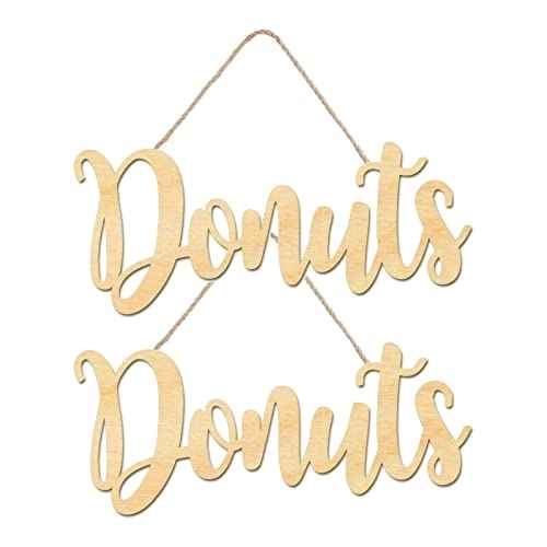 2pcs Donuts Wood Signs Cutouts Wooden Donuts Letter Hanging Signs DIY Block Words Decorative Signs for Wreath Door Wall Birthday Wedding Party Decoration