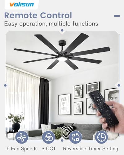 72-Inch Ceiling Fan with Lights and Remote - Black, Reversible & Quiet