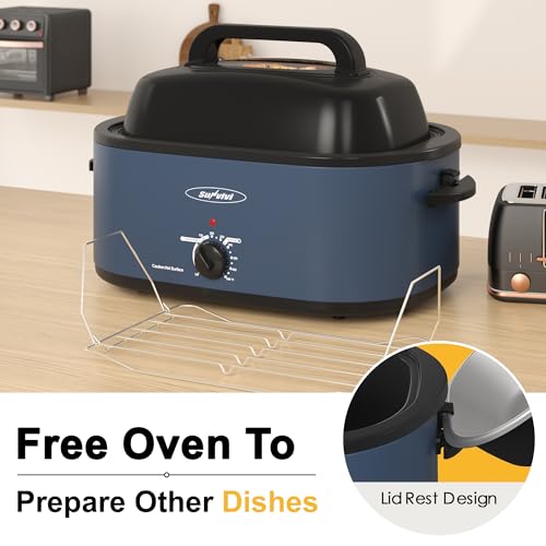Sunvivi 26QT Electric Roaster Oven with Viewing Lid, 30lb Turkey, Blue