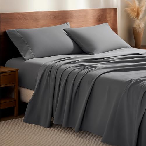 Bare Home Flannel Bed Sheet Set - Split California King, Grey, 100% Cotton