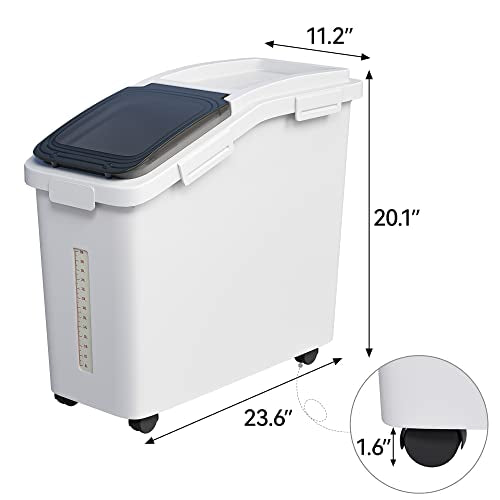 White 11.4 Gallon Large Ingredient Flour Storage Bin with Wheels & Scoop