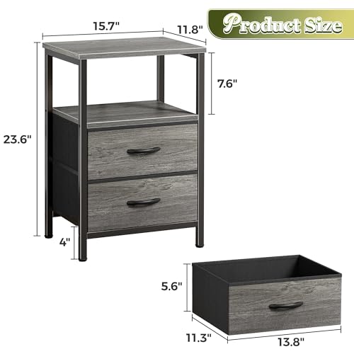 Huuger Grey Nightstand Set of 2 with 2 Drawers - Modern Bedside Tables
