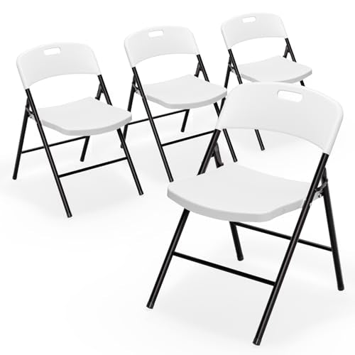 VINGLI 4 Pack Folding Plastic Chairs - White, Portable Indoor & Outdoor Seating, Supports 350 lbs