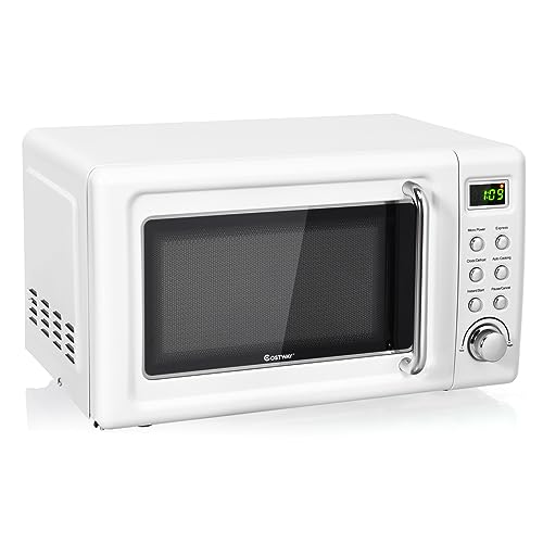 COSTWAY Small Portable Microwave Oven 0.7 Cu.ft White Countertop Model